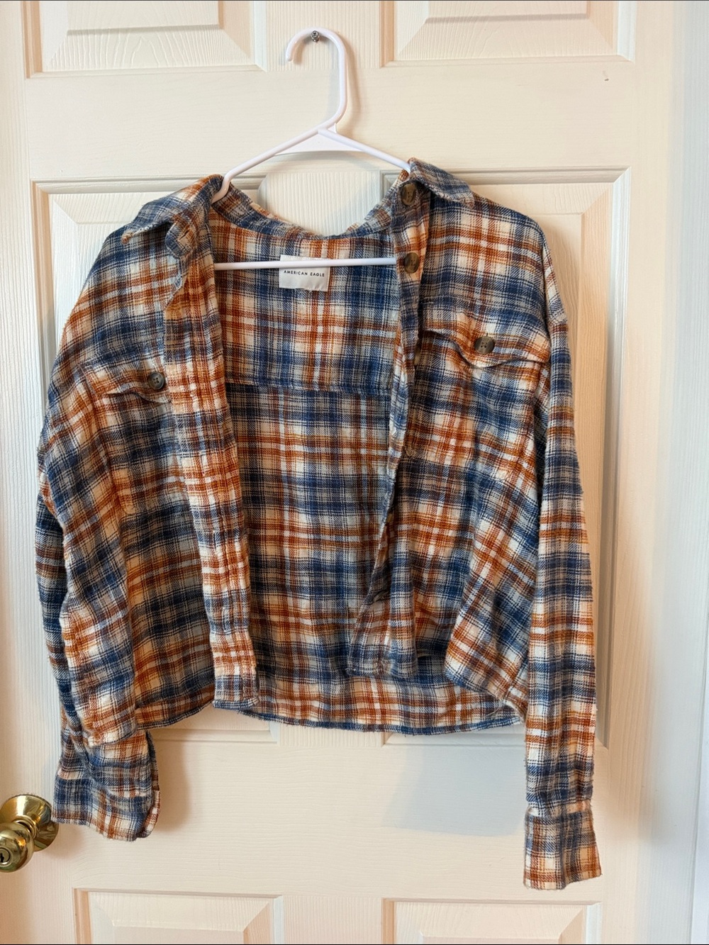 100% cotton American Eagle Blue & Rust Plaid Shirt